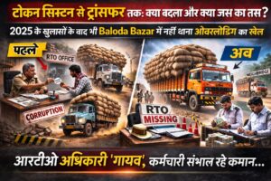 टोकन सिस्टम से ट्रांसफर तक: क्या बदला और क्या जस का तस? 2025 के खुलासों के बाद भी बलौदाबाजार में नहीं थमा ओवरलोडिंग का खेल, आरटीओ अधिकारी गायब, कर्मचारी संभाल रहे कमान… (Chhattisgarh Talk)