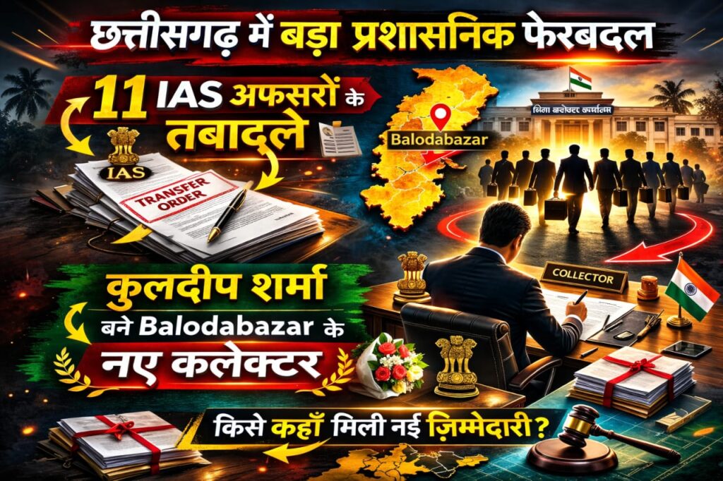 Chhattisgarh IAS ट्रांसफर लिस्ट 2026: 11 आईएएस बदले, कुलदीप शर्मा बने बलौदाबाजार कलेक्टर (Chhattisgarh Talk)