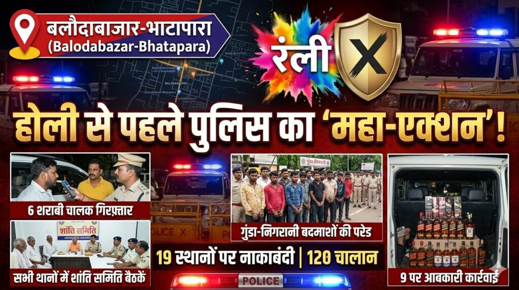 होली से पहले बलौदाबाजार-भाटापारा पुलिस का मेगा एक्शन: 19 जगह नाकाबंदी, 127 चालान, 6 शराबी चालक गिरफ्तार (Chhattisgarh Talk)