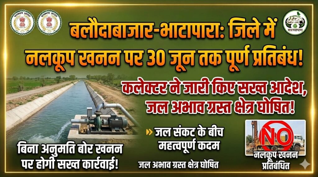 बलौदाबाजार-भाटापारा जिला जल अभाव ग्रस्त क्षेत्र घोषित नलकूप खनन प्रतिबंध