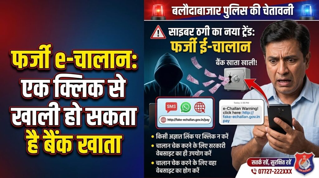 बलौदाबाजार पुलिस की चेतावनी: फर्जी e-चालान के जाल में फंस रहे लोग, एक क्लिक से खाली हो सकता है बैंक खाता