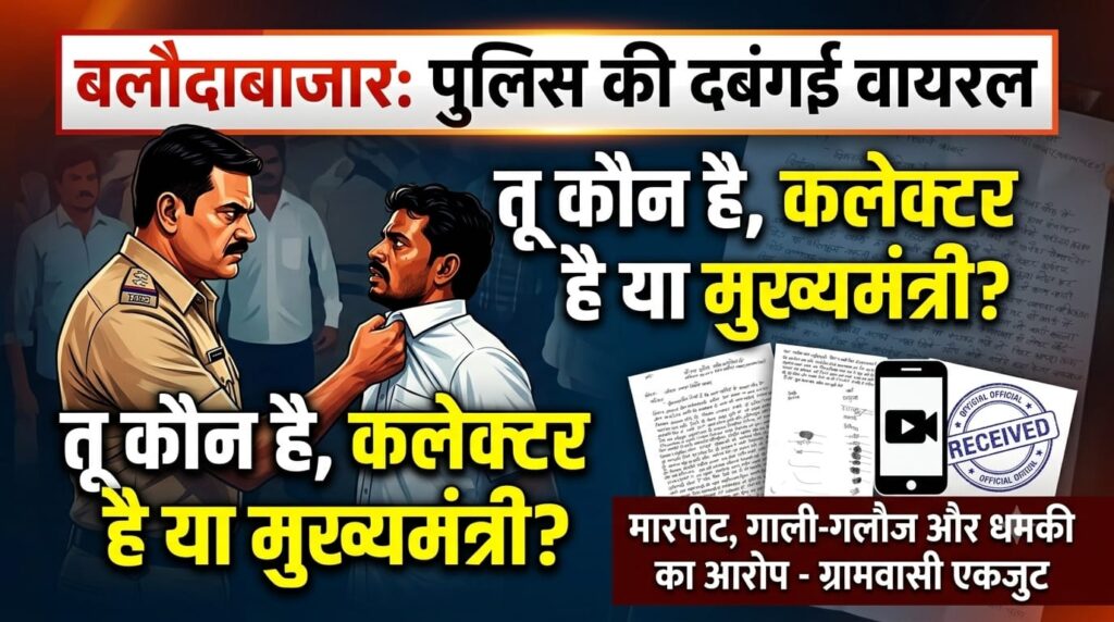 बलौदाबाजार में पुलिसकर्मी का वीडियो वायरल, ग्रामीण से कथित अभद्रता पर मचा बवाल“तू कौन है, कलेक्टर है या मुख्यमंत्री?