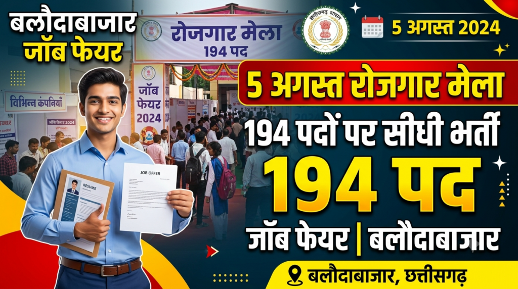 नौकरी की तलाश कर रहे युवाओं के लिए सुनहरा मौका: 5 अगस्त को लगेगा रोजगार मेला, 194 पदों पर होगी सीधी भर्ती